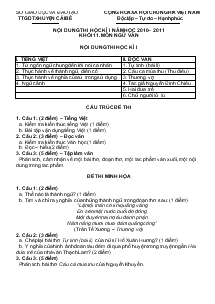 Nội dung thi học kì I năm học 2010– 2011 khối 11. Môn Ngữ Văn