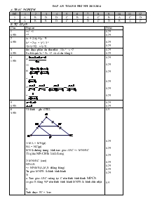 Đáp án toán 8 học kì I Năm học 2013-2014