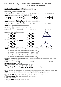 Đề tham khảo học kì II – năm học: 2007- 2008 Môn: Toán 8 Trường THCS Hùng Vương