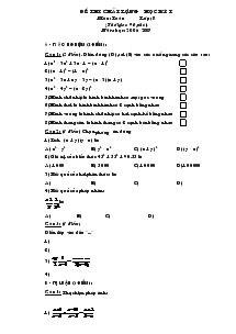 Đề thi chất lượng học kỳ I Môn: Toán Lớp; 8 (Thời gian 90 phút) Năm học: 2006-2007