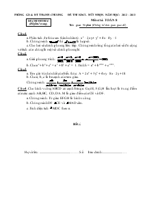Đề thi kiểm định chất lượng mũi nhọn. năm học: 2012 - 2013 Môn Thi: Toán 8- Thanh Chương