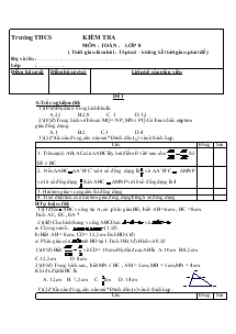 Kiểm tra môn : toán. Lớp 8 ( thời gian làm bài : 15 phút – không kể thời gian phát đề )