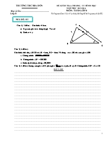 Đề kiểm tra chương III hình học năm học 2013-2014 Môn: Toán Lớp 8 Trường Thcs Ba Đồn
