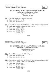 Đề kiểm tra đồng loạt năm học 2013 – 2014 môn toán hình học lớp 8 trường THCS Xuân Thới Thượng Đề 2