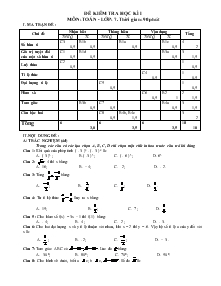 Đề kiểm tra học kì I môn: toán - Lớp: 7. thời gian: 90 phút