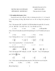 Đề kiểm tra học kỳ II môn toán lớp 8 Diên Khánh – Khánh Hoà