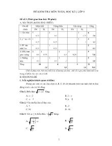 Đề kiểm tra môn toán, học kì I, Lớp 9 Đề Số 2