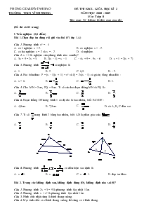 Đề thi khảo sát chất lượng giữa học kì 2 năm học 2008 - 2009 môn: toán 8 thời gian: 90’ Trường Thcs Vĩnh Phong
