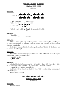 Đề thi toán Năm học 2003 – 2004