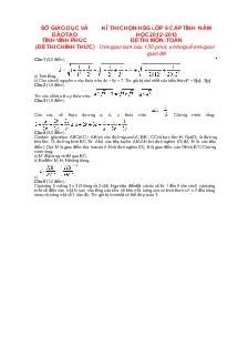 Kì thi chọn học sinh giỏi lớp 9 cấp tỉnh năm học 2012-2013 Đề thi Môn: Toán Tỉnh Vĩnh Phúc