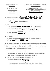 Kỳ thi chọn học sinh giỏi cấp tỉnh năm học 2013 - 2014 Môn Thi: Toán - Lớp 9 THCS