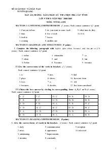 Đáp án, hướng dẫn chấm kỳ thi chọn học sinh giỏi cấp tỉnh lớp 9 năm học 2008-2009 môn: tiếng anh