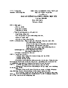 Đáp án kiểm tra chất lượng học kì I năm học: 2008-2009 môn : sinh khối 8 thời gian : 60 phút