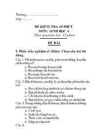 Đề kiểm tra 45 phút môn: sinh học 6 (thời gian làm bài: 45 phút)