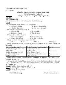 Đề kiểm tra định kỳ năm học 2010– 2011 môn: sinh học 6 – tuần 11