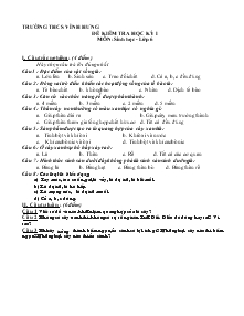 Đề kiểm tra học kỳ 1 môn: sinh học - Lớp 6