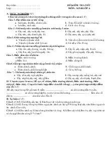 Đề kiểm tra tiết môn: sinh lớp 6