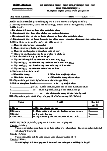 Đề thi chất lượng học kì I, năm học 2008 - 2009 môn thi: sinh học 6