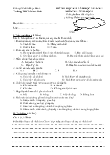 Đề thi học kì 1 năm học 2010-2011 môn thi: sinh học 6 thời gian làm bài: 45 phút