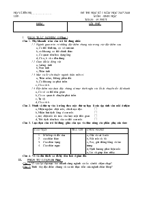 Đề thi học kì I năm học 2007-2008  môn : sinh học