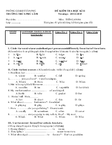 Đề thi kiểm tra học kì 2 năm học: 2012- 2013