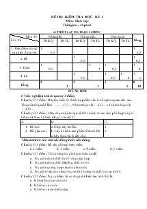 Đề thi kiểm tra học kỳ I môn : sinh học thời gian : 45 phút