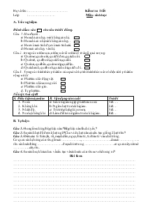 Kiểm tra 1 tiết Lớp Môn: sinh học