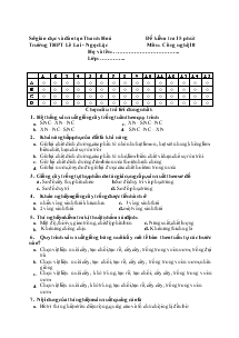 Đề kiểm tra 15 phút Môn : Công nghệ 10 Trường THPT Lê Lai - Ngọc Lặc