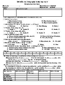 Đề kiểm tra Công nghệ 6 đầu học kỳ II Thời gian làm bài 15 phút