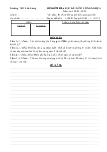 Đề kiểm tra học kì 1 môn công nghệ 6 năm học: 2012 - 2013