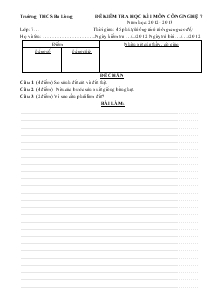 Đề kiểm tra học kì I môn công nghệ 7 năm học: 2012 - 2013