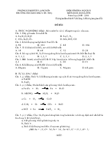 Đề Kiểm Tra Học Kì I Môn Hoá Học Lớp 8 Trường THCS Hoàng Văn Thụ