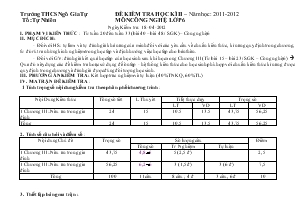 Đề kiểm tra học kì II – năm học: 2011-2012  môn công nghệ lớp 6