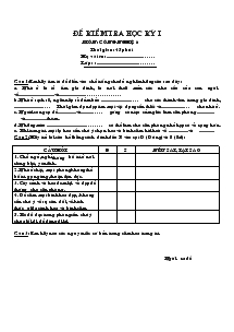 Đề Kiểm Tra Học Kỳ I Công Nghệ 6