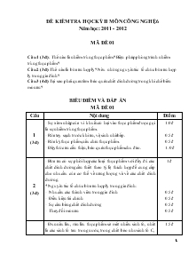 Đề kiểm tra học kỳ II môn công nghệ 6 năm học: 2011 - 2012