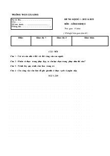Đề Thi Học Kì I Công Nghệ 6 - Trường THCS Cửu Long