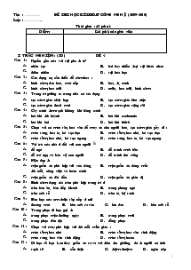 Đề thi học kì I môn công nghệ (2009-2010)