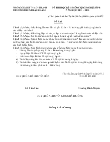 Đề thi học kì II môn cộng nghệ lớp 8 năm học 2011 - 2012