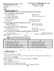 Đề Thi Học Kì II Năm Học 2013 -2014 Công Nghệ 6 - Trường THCS Đức Tín