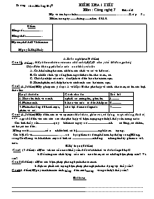 Kiểm tra 1 tiết môn : công nghệ 7 bài số:2