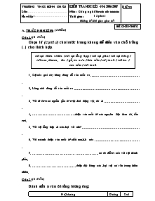 Kiểm tra học kì 1 - Năm học: 2006-2007 môn học: công nghệ 6