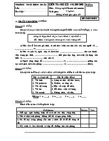 Kiểm tra học kì 1 - năm học: 2007-2008 môn: công nghệ 6 (phần trắc nghiệm) thời gian: 15 phút