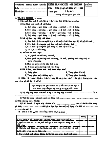 Kiểm tra học kì 1 - Năm học: 2008-2009 môn: công nghệ 6 (phần trắc nghiệm) thời gian: 15 phút