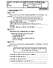 Kiểm tra học kì 2 - năm học: 2007-2008 môn: công nghệ 6 (phần trắc nghiệm) thời gian: 15 phút