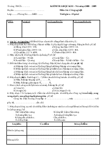 Kiểm tra học kì II - Năm học 2008 – 2009 môn thi : công nghệ 8 thời gian : 45 phút