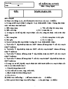 Đề 3 kiểm tra 45 phút môn : công nghệ 9