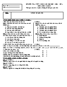 Đề kiểm tra 1 tiết – học kì I – năm học 2007 – 2008 - Đề a môn : công nghệ 9 thời gian làm bài : 45 phút