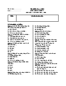 Đề kiểm tra 1 tiết môn: công nghệ 9 học kì 1 - Năm học 2005 – 2006