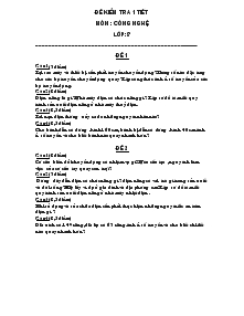 Đề kiểm tra 1 tiết môn: Công nghệ lớp:8