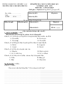 Đề kiểm tra chất lượng học kì I năm học 2010 – 2011 môn thi : công nghệ 9 thời gian : 45 phút (không kể thời gian giao đề )